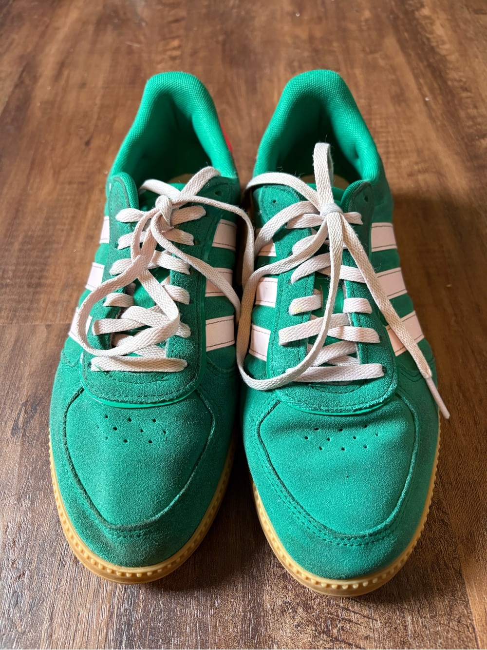 Adidas Green Sneakers with Light Pink Stripes